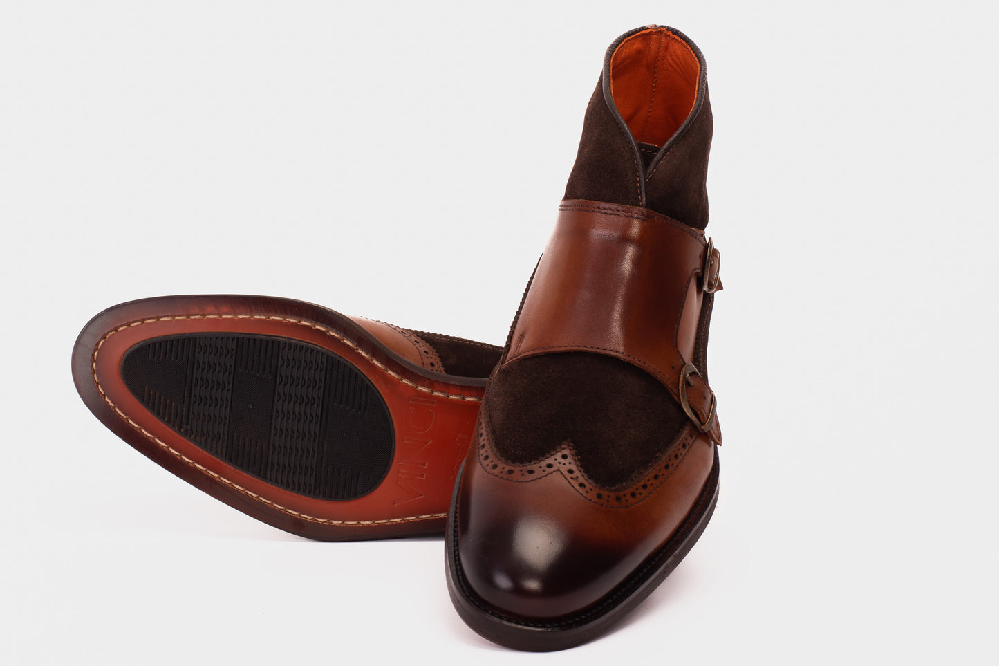 Bota de monje con doble tira de ante y cuero color canela Albus para hombre