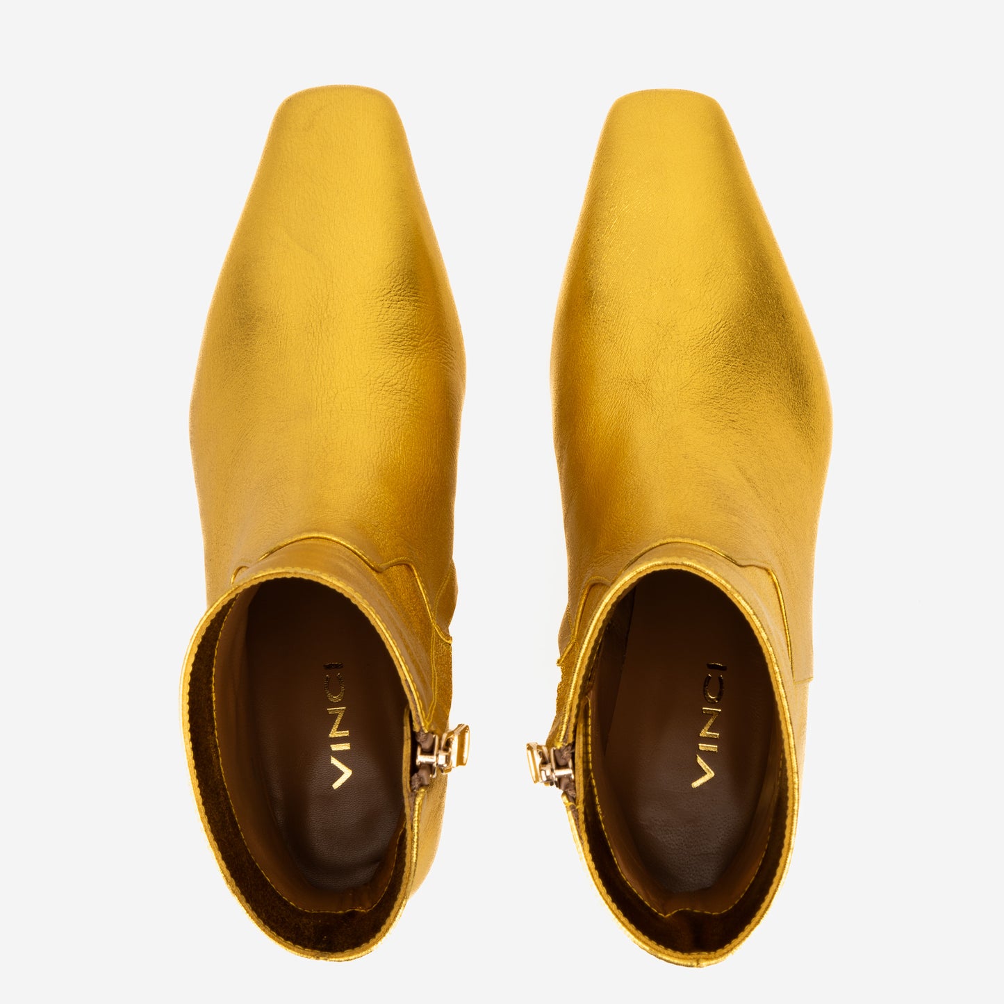 Las Botas de Mujer con Tacón de Gatito de Cuero Dorado Golden Glow