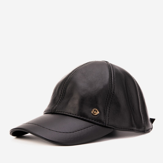 The Vercelli Black Genuine Lambskin Leather Men Cap
