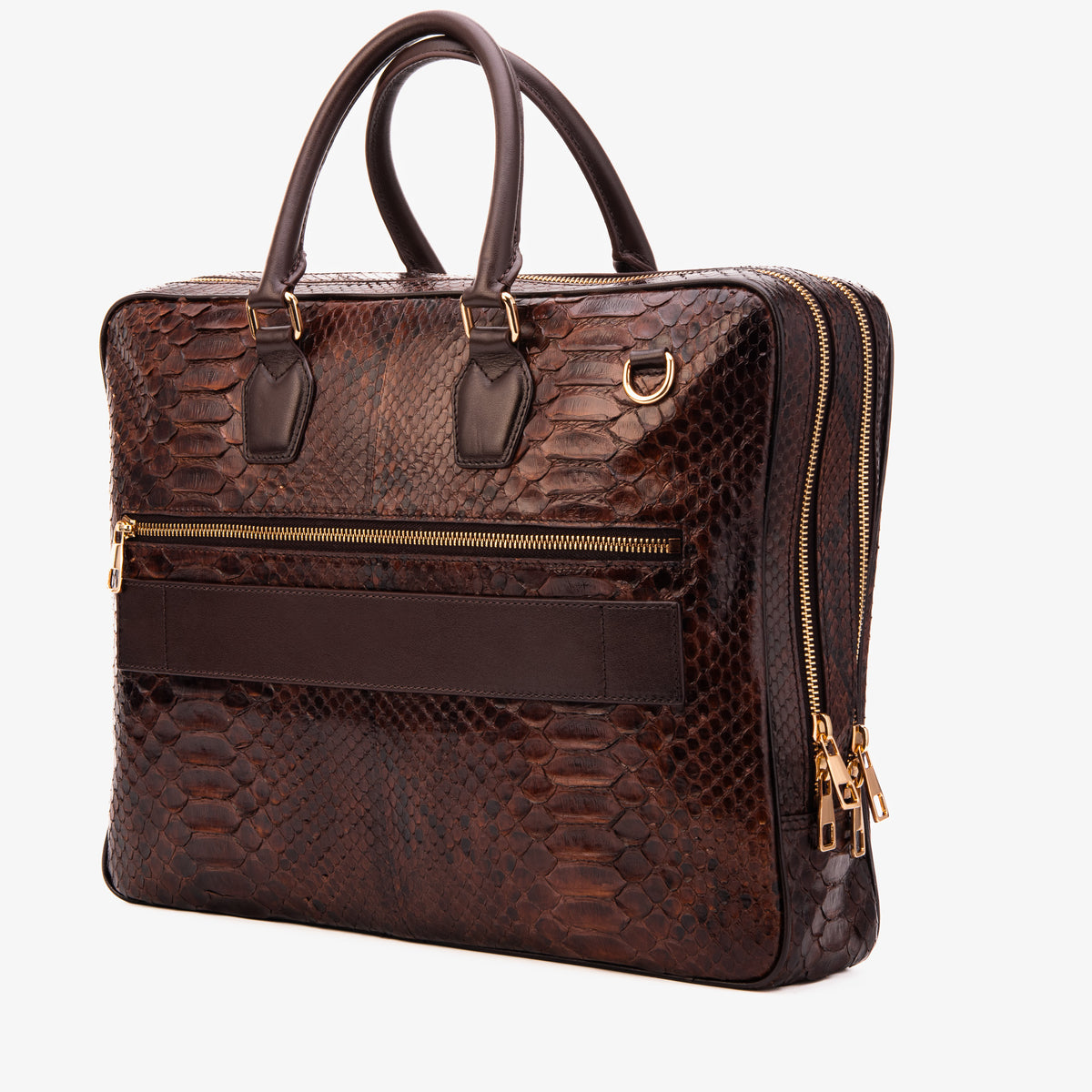 Maletín para portátil de hombre Cortona de cuero marrón de pitón