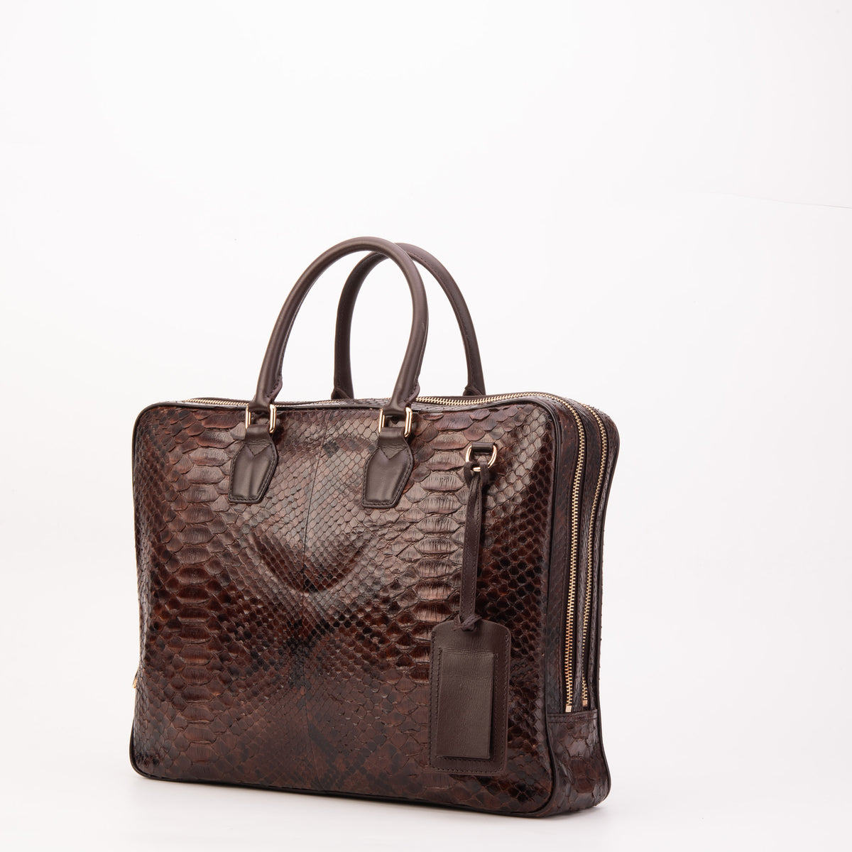 Maletín para portátil de hombre Cortona de cuero marrón de pitón
