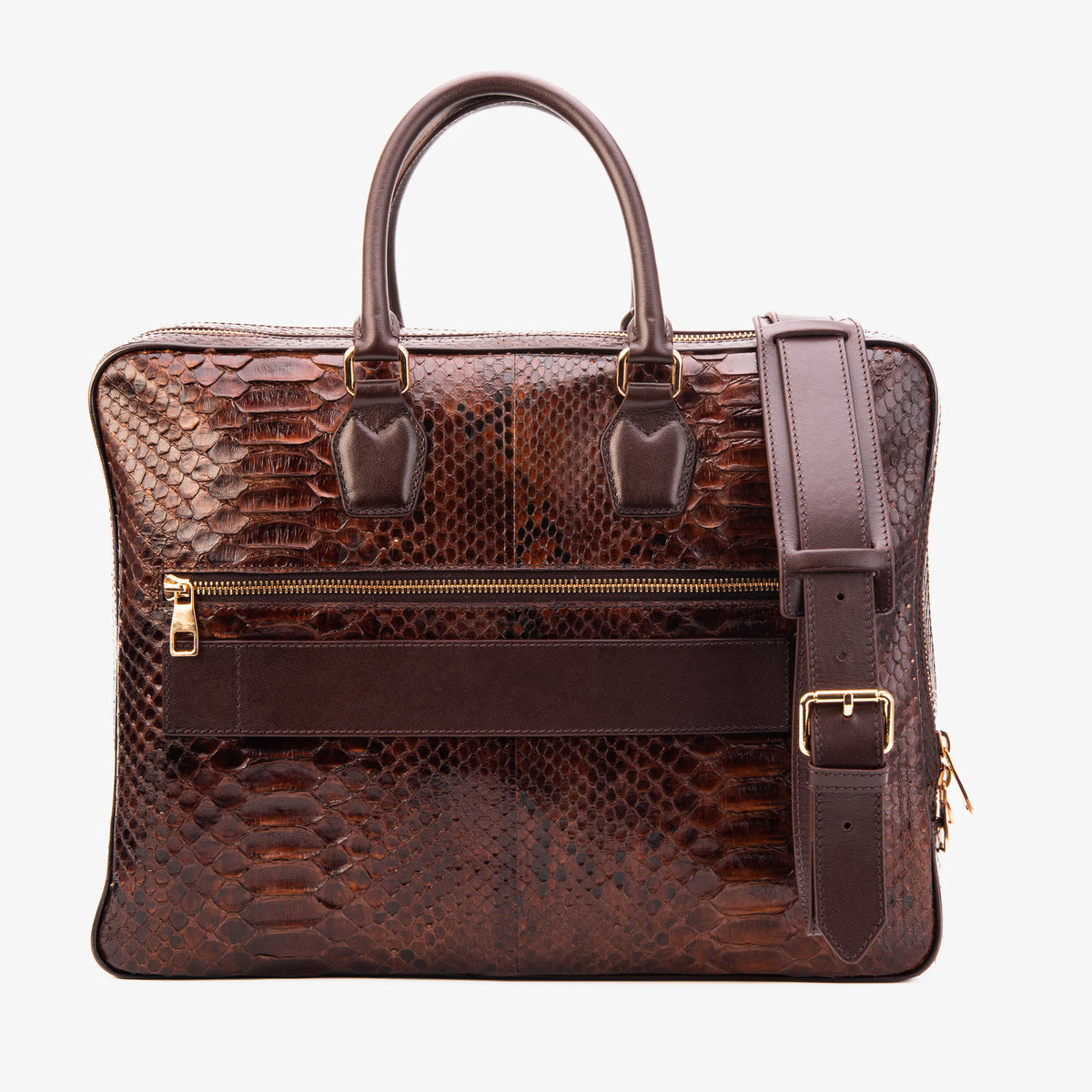 Maletín para portátil de hombre Cortona de cuero marrón de pitón