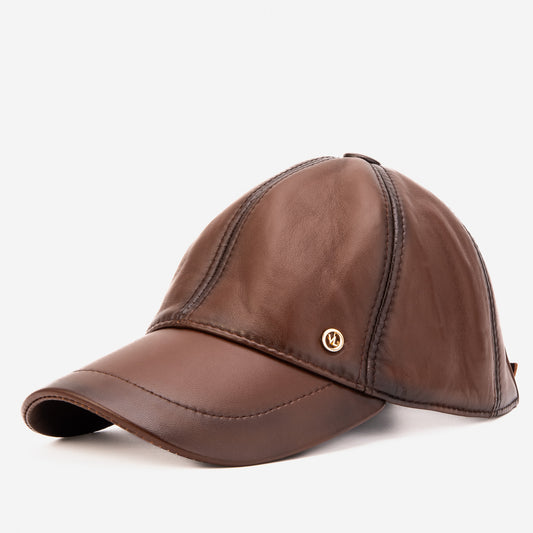 The Vercelli Hand-Painted Brown Genuine Lambskin Leather Men Cap