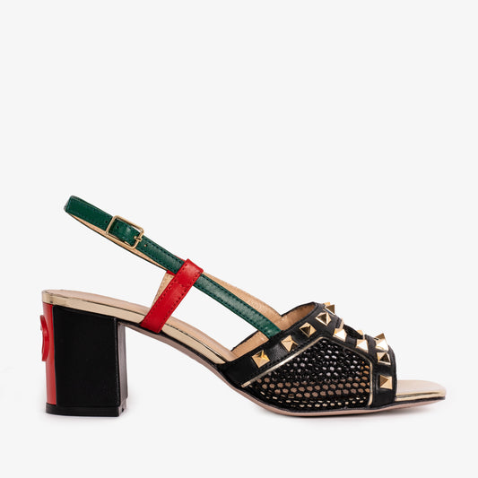 The Linea Black Leather Women Slingback Sandal