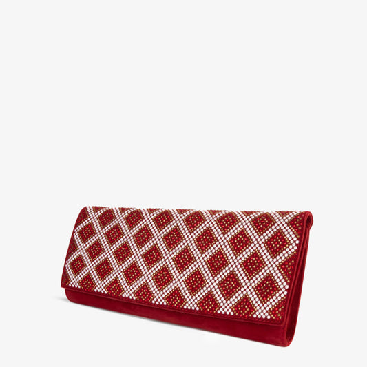 El clutch de gamuza con purpurina roja de Nampula
