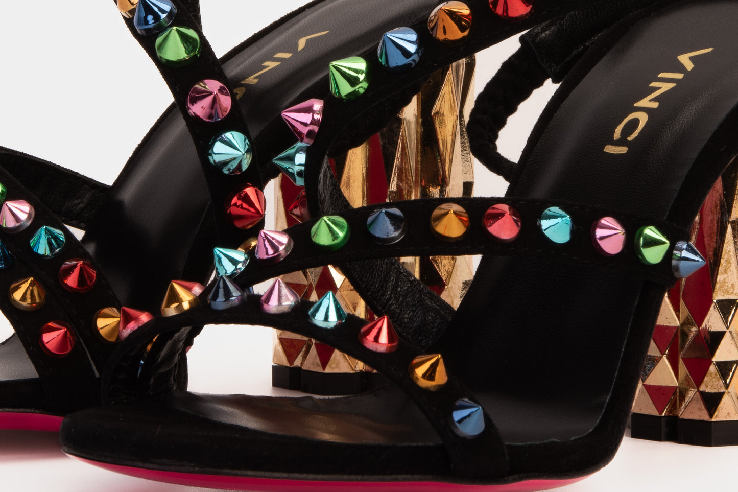 The Caris Black Sandalia de Mujer con Tacón Bloque y Púa de Cuero ¡Venta Final!