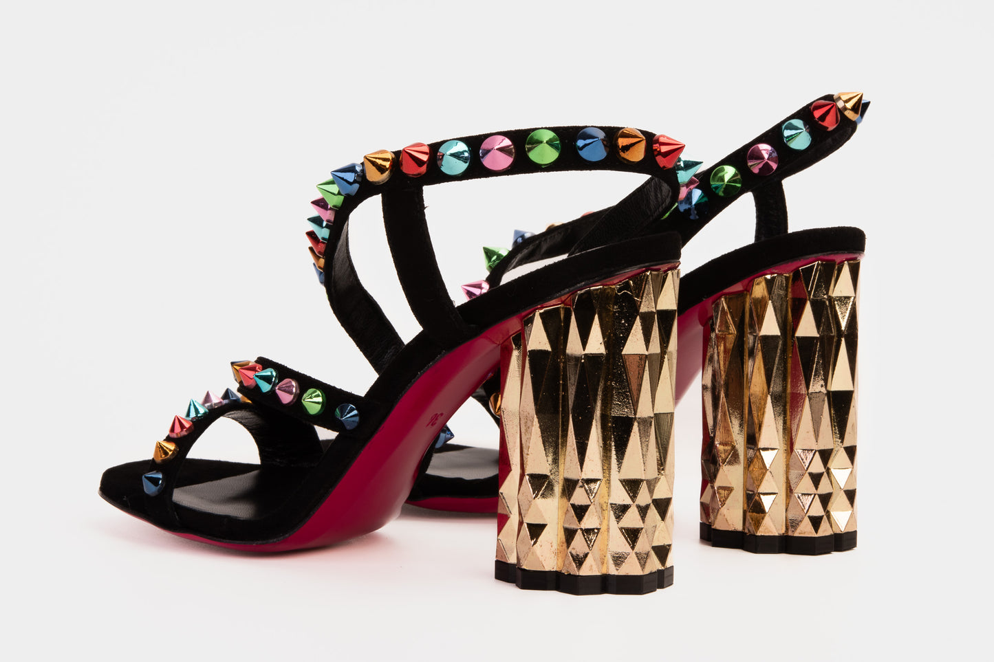 The Caris Black Sandalia de Mujer con Tacón Bloque y Púa de Cuero ¡Venta Final!