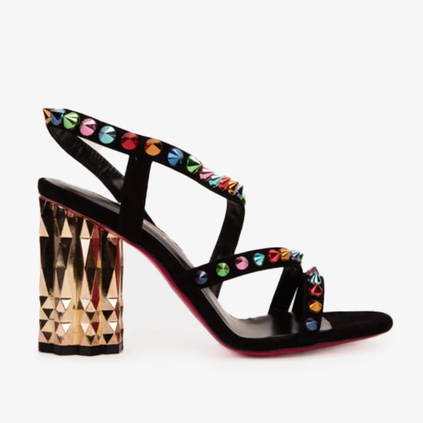 The Caris Black Sandalia de Mujer con Tacón Bloque y Púa de Cuero ¡Venta Final!