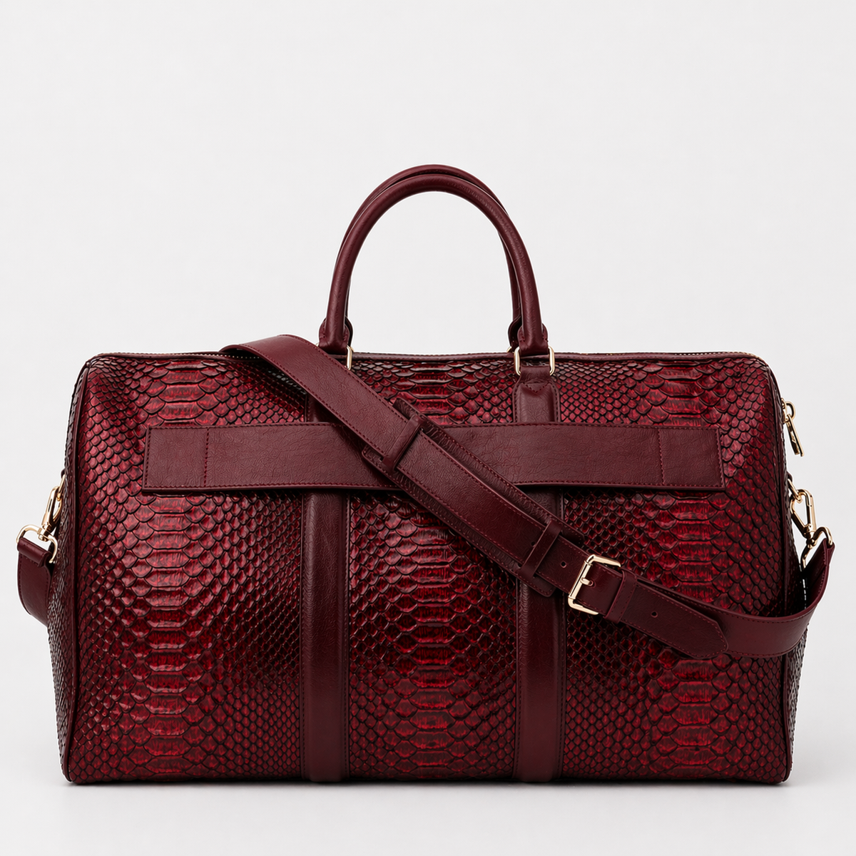The Velar Bolso de fin de semana de cuero de pitón pintado a mano Burgundy