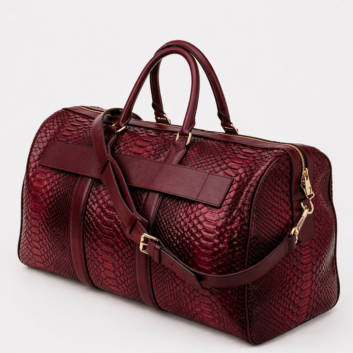 The Velar Bolso de fin de semana de cuero de pitón pintado a mano Burgundy