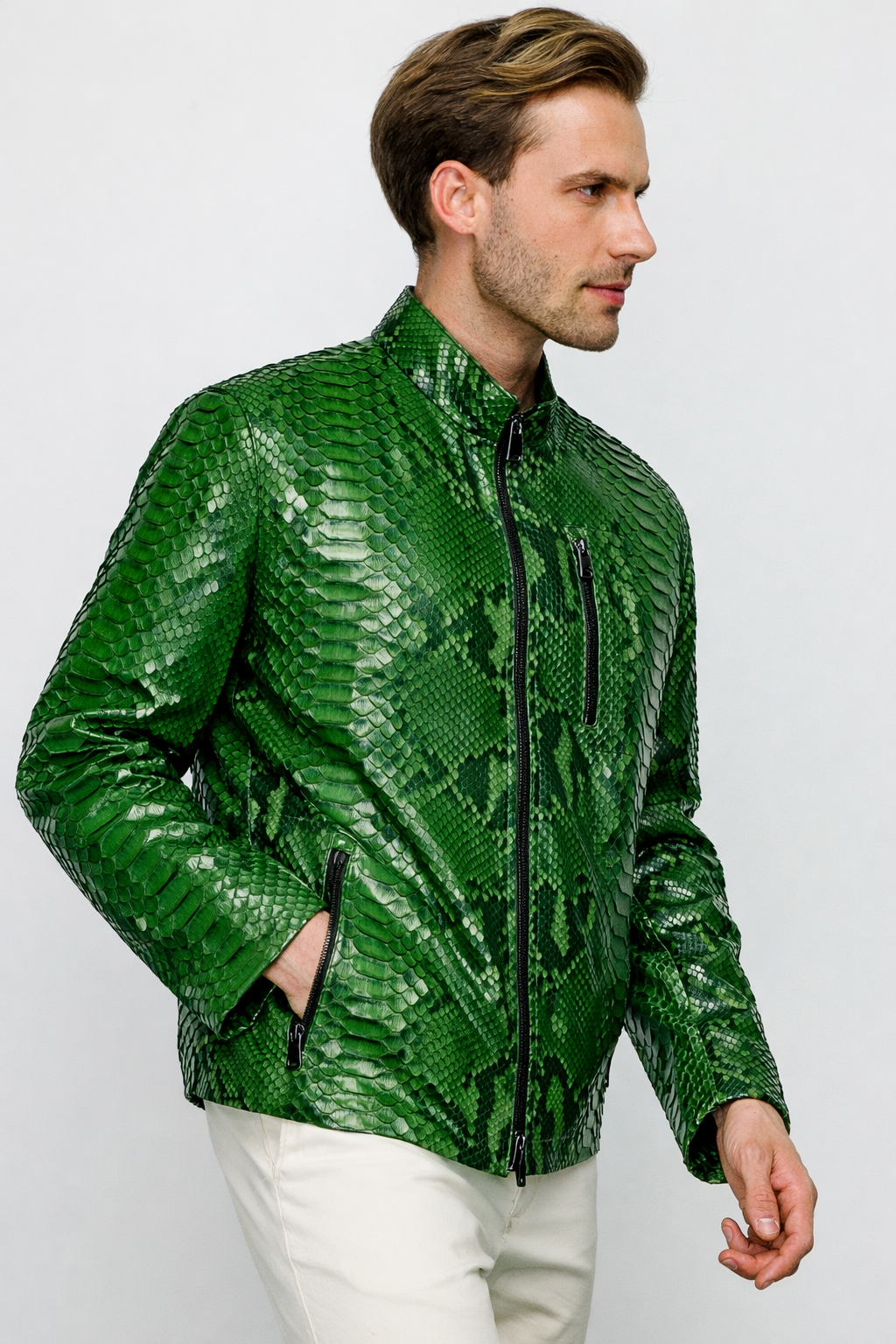 Chaqueta Exclusiva De Edición Limitada Para Hombre Boss Pythn De Cuero Verde