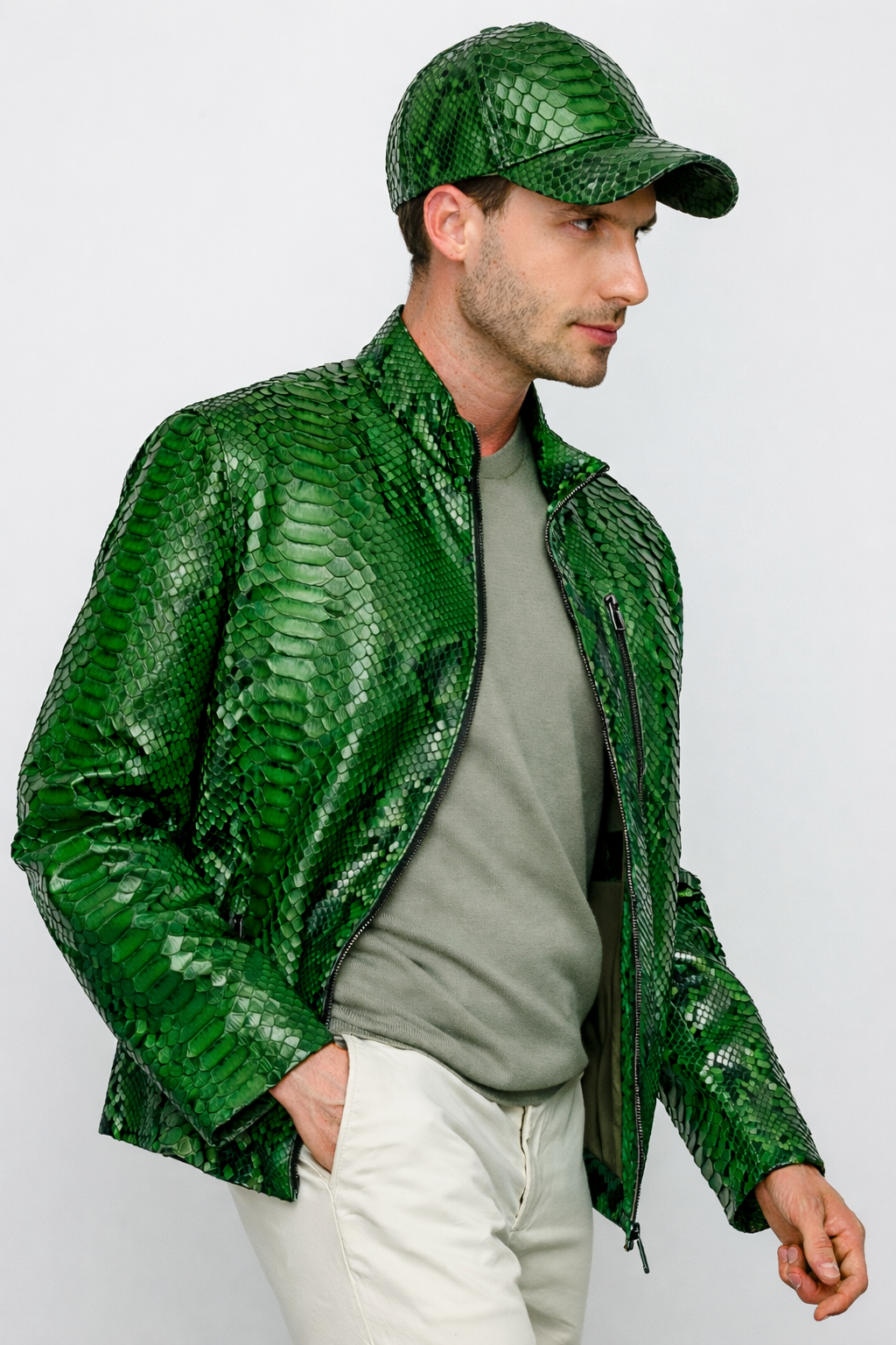 Chaqueta Exclusiva De Edición Limitada Para Hombre Boss Pythn De Cuero Verde