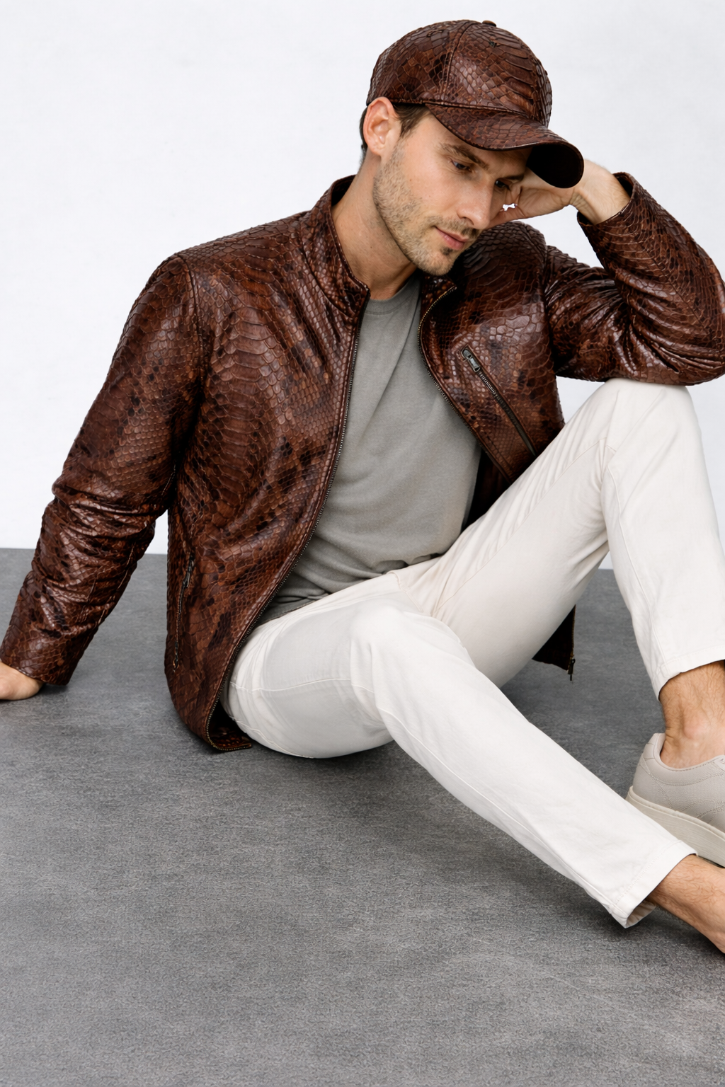 Chaqueta de hombre Boss Pythn de cuero marrón oscuro, edición exclusiva limitada