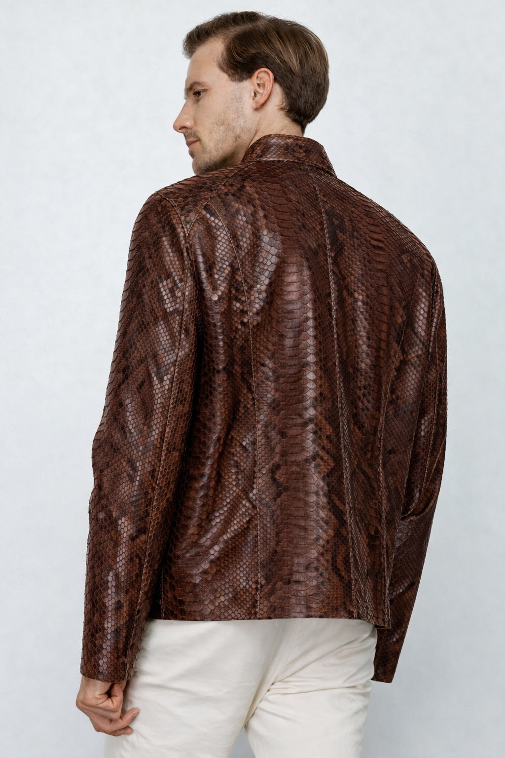Chaqueta de hombre Boss Pythn de cuero marrón oscuro, edición exclusiva limitada