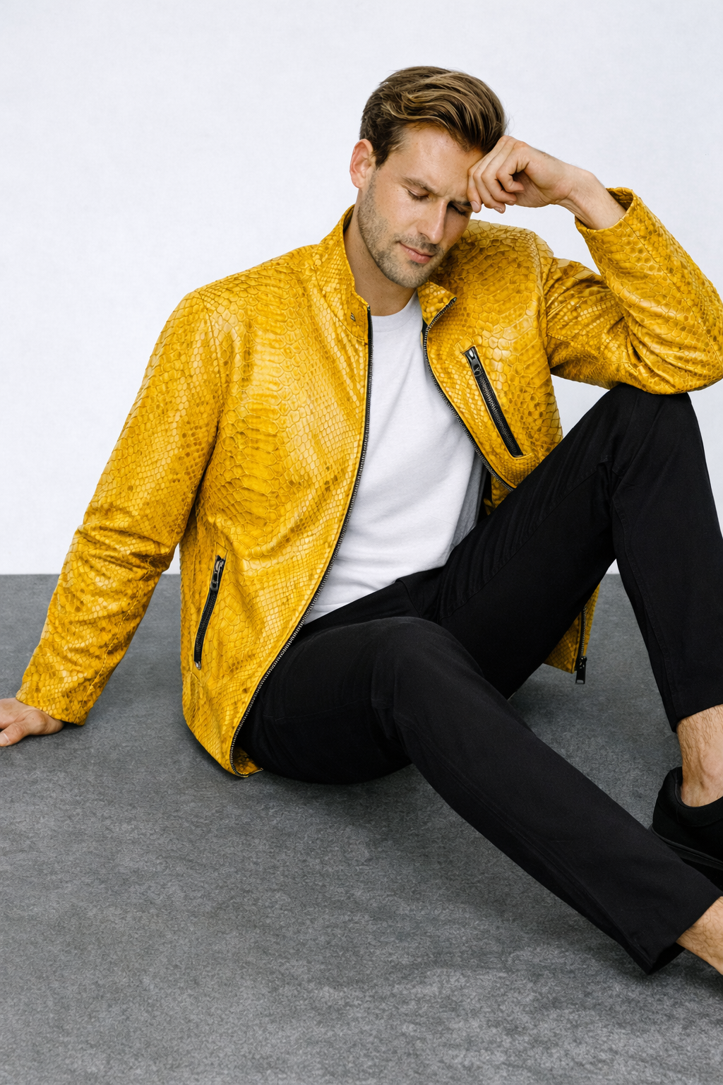 The Boss Pythn Chaqueta de cuero amarilla para hombre Edición exclusiva limitada