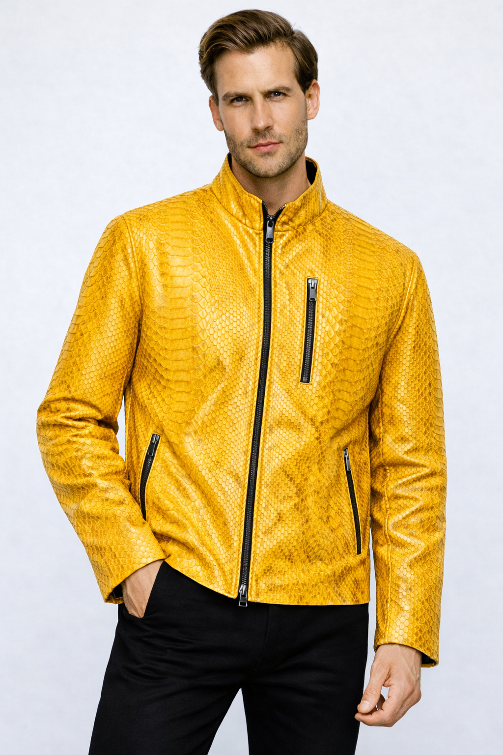 The Boss Pythn Chaqueta de cuero amarilla para hombre Edición exclusiva limitada