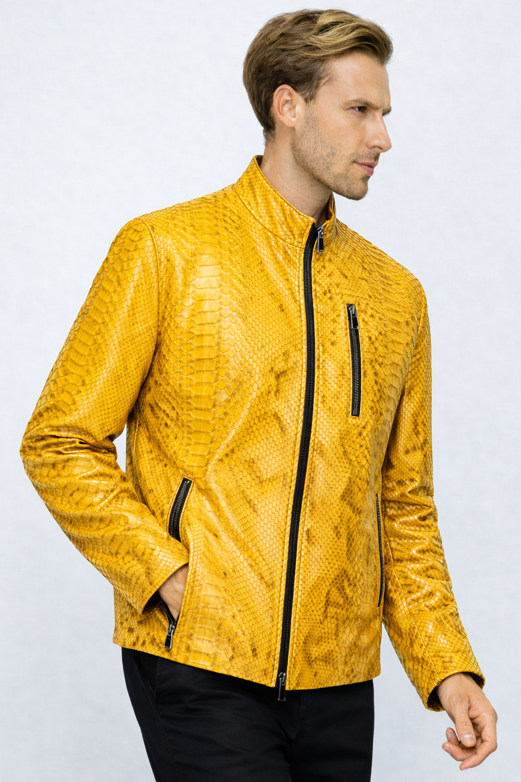 The Boss Pythn Chaqueta de cuero amarilla para hombre Edición exclusiva limitada