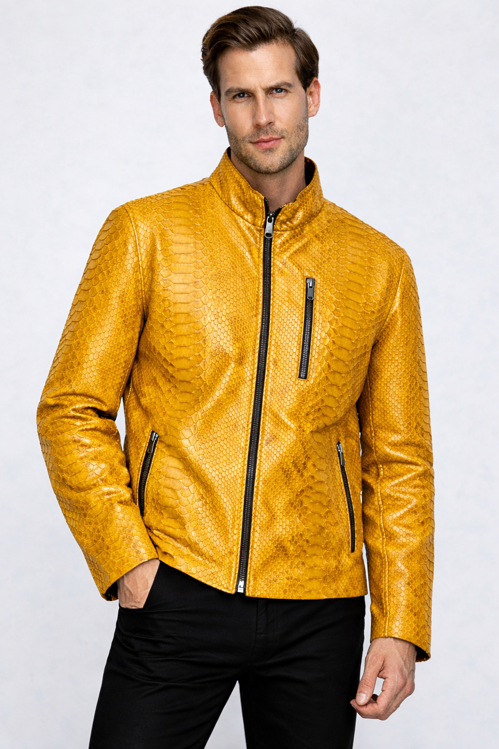 The Boss Pythn Chaqueta de cuero amarilla para hombre Edición exclusiva limitada