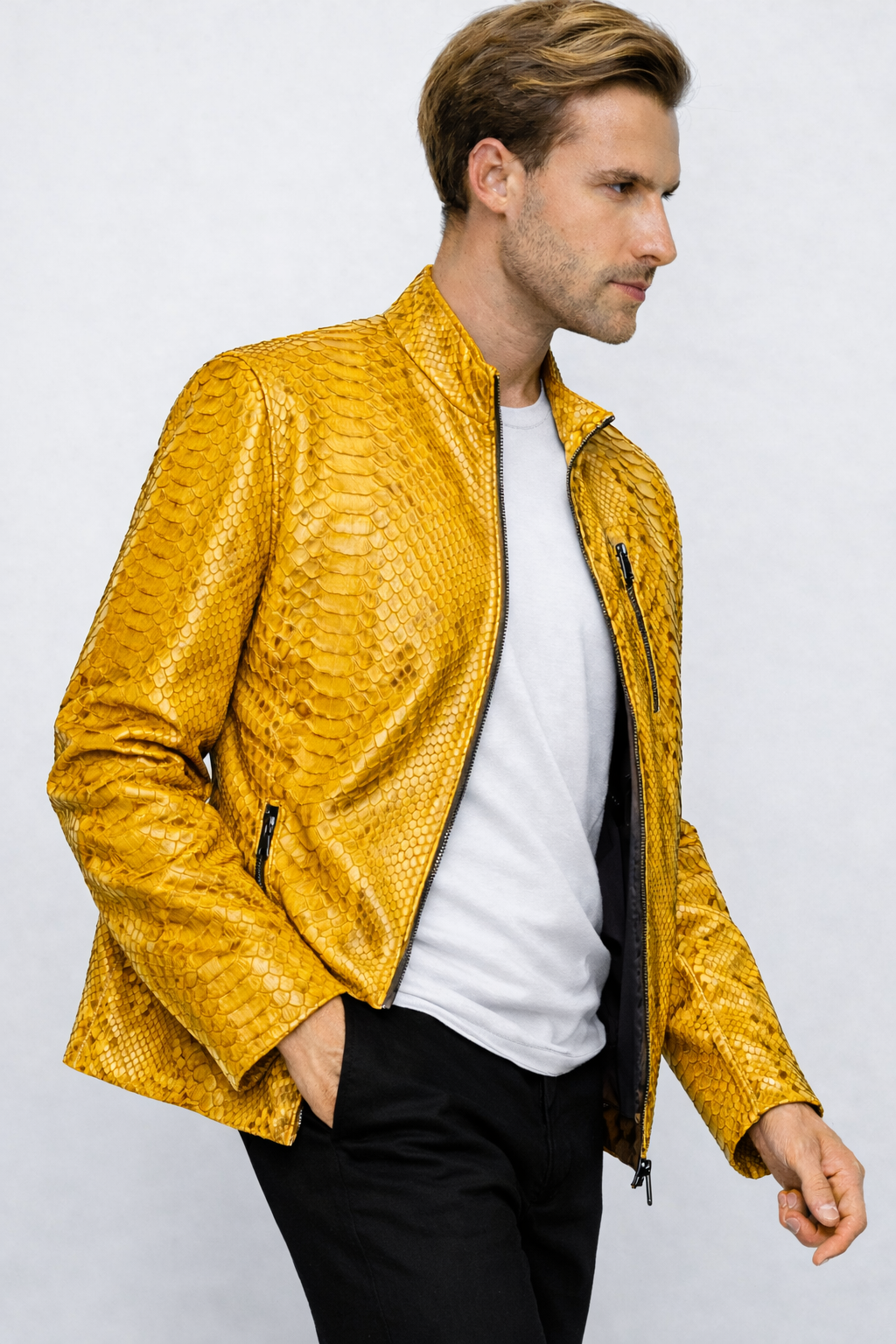 The Boss Pythn Chaqueta de cuero amarilla para hombre Edición exclusiva limitada