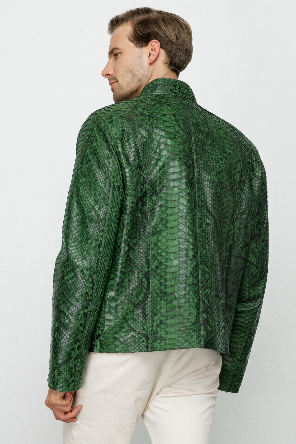 Chaqueta Exclusiva De Edición Limitada Para Hombre Boss Pythn De Cuero Verde