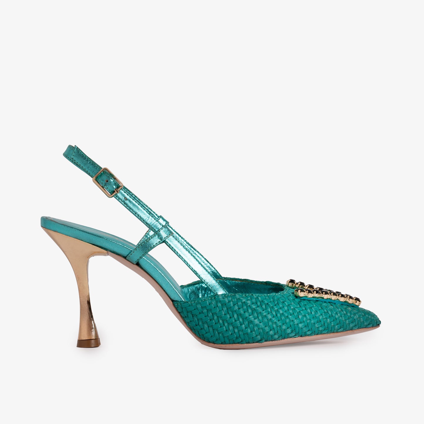 Sandalia con tira trasera en piel color turquesa Luna para mujer