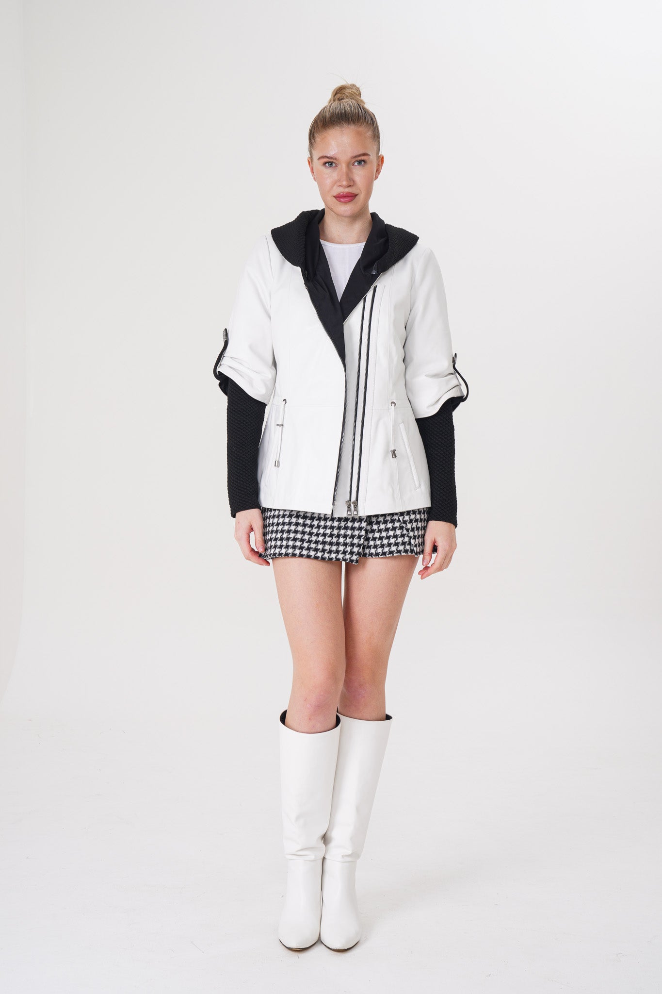The Hudson White Leather Women Jacket