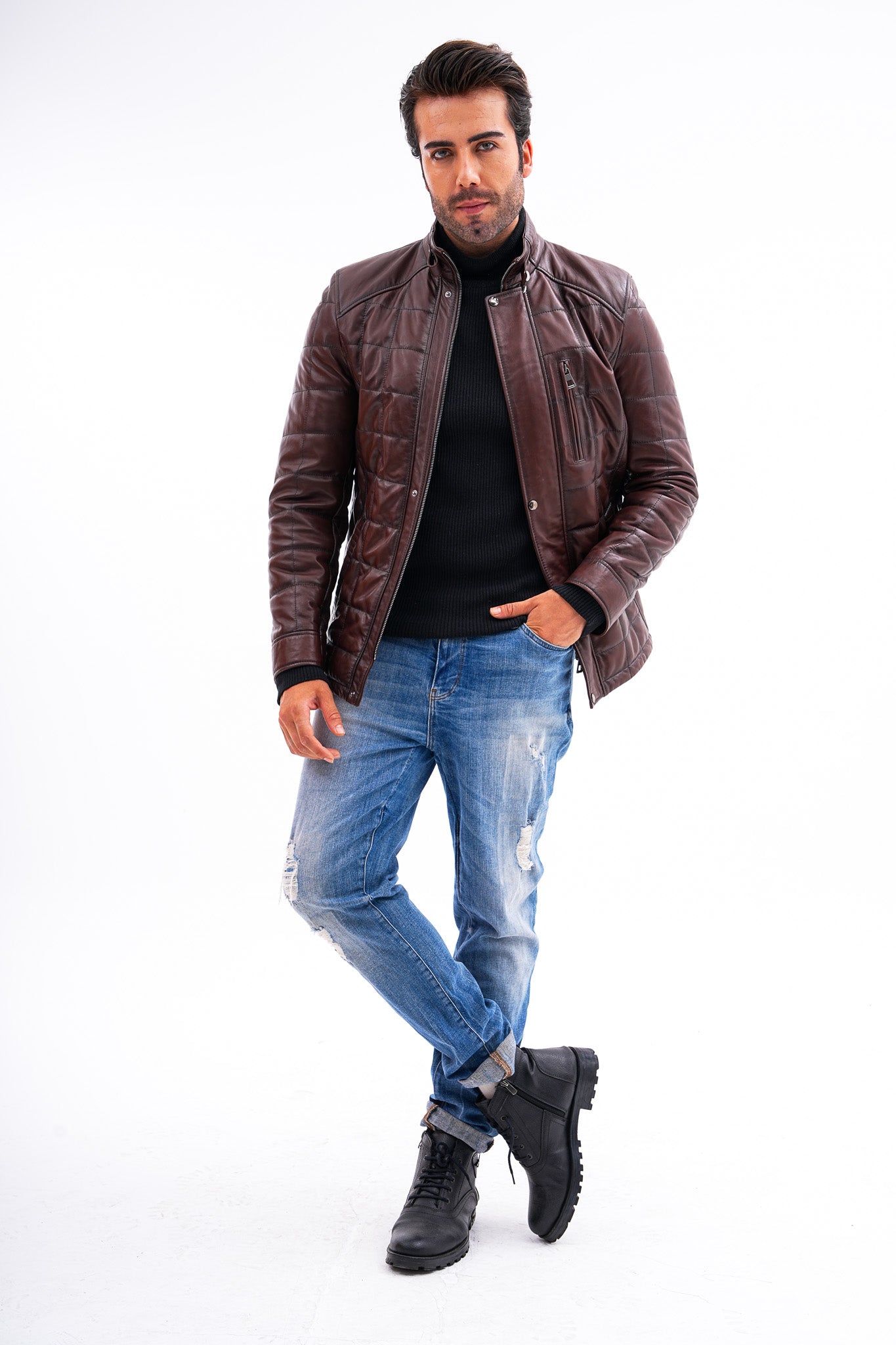 The Modena Brown Quilted Leather Men Jacket