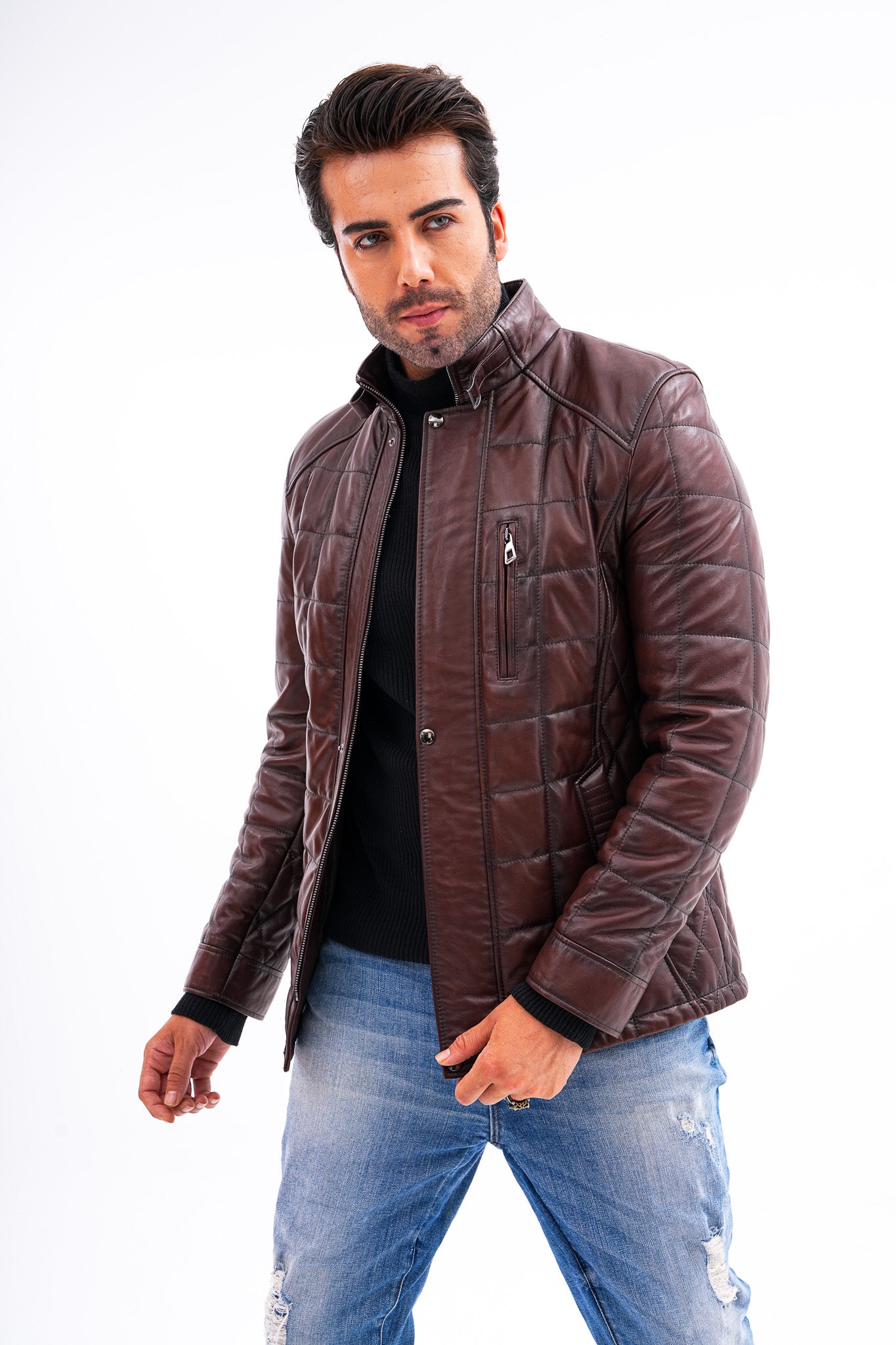 The Modena Brown Quilted Leather Men Jacket