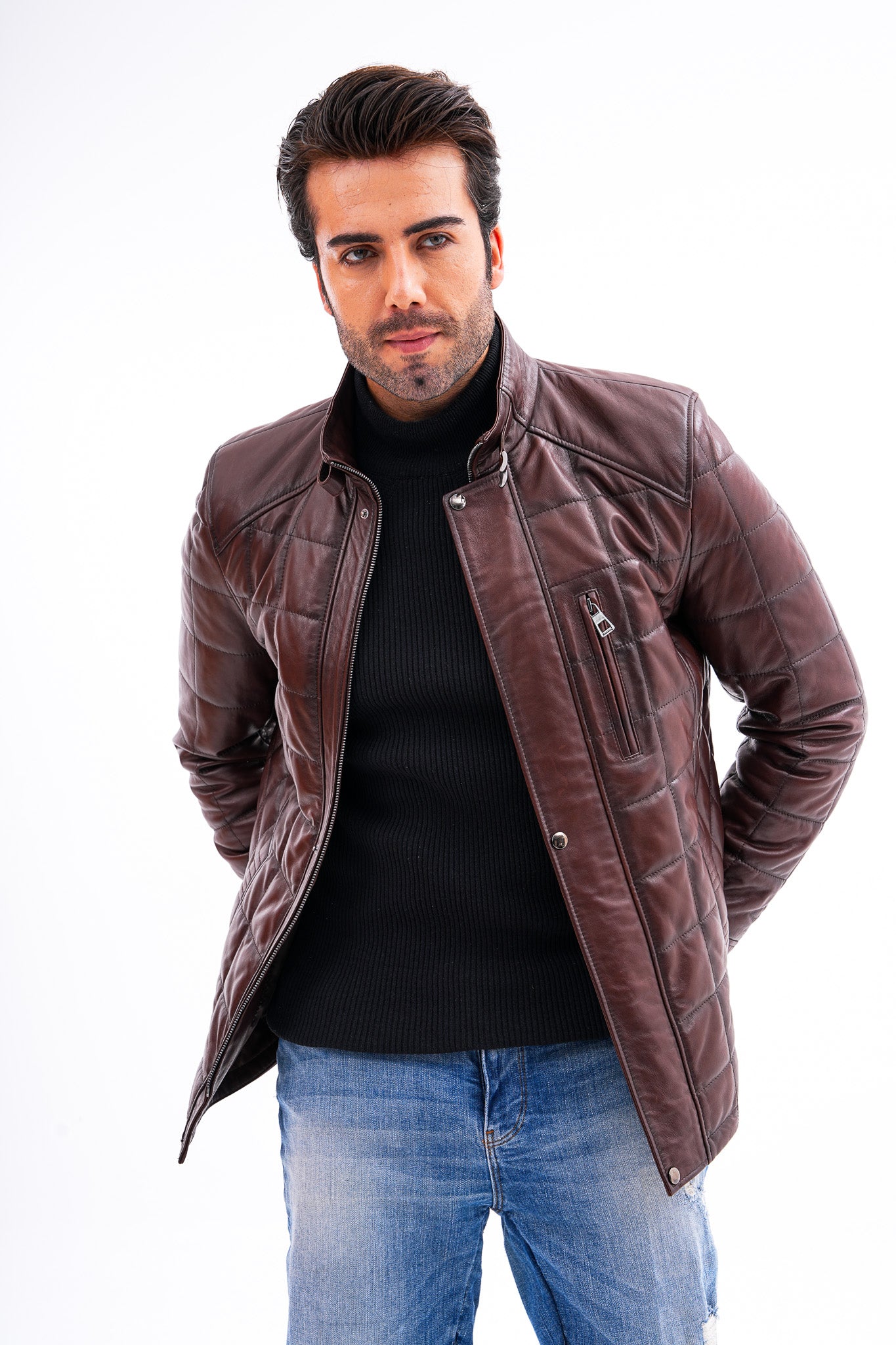 The Modena Brown Quilted Leather Men Jacket