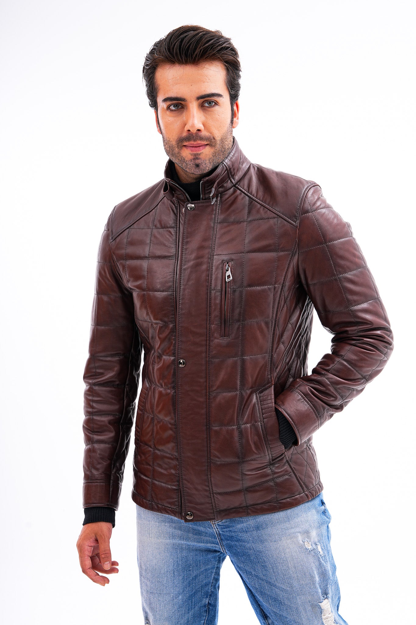 The Modena Brown Quilted Leather Men Jacket