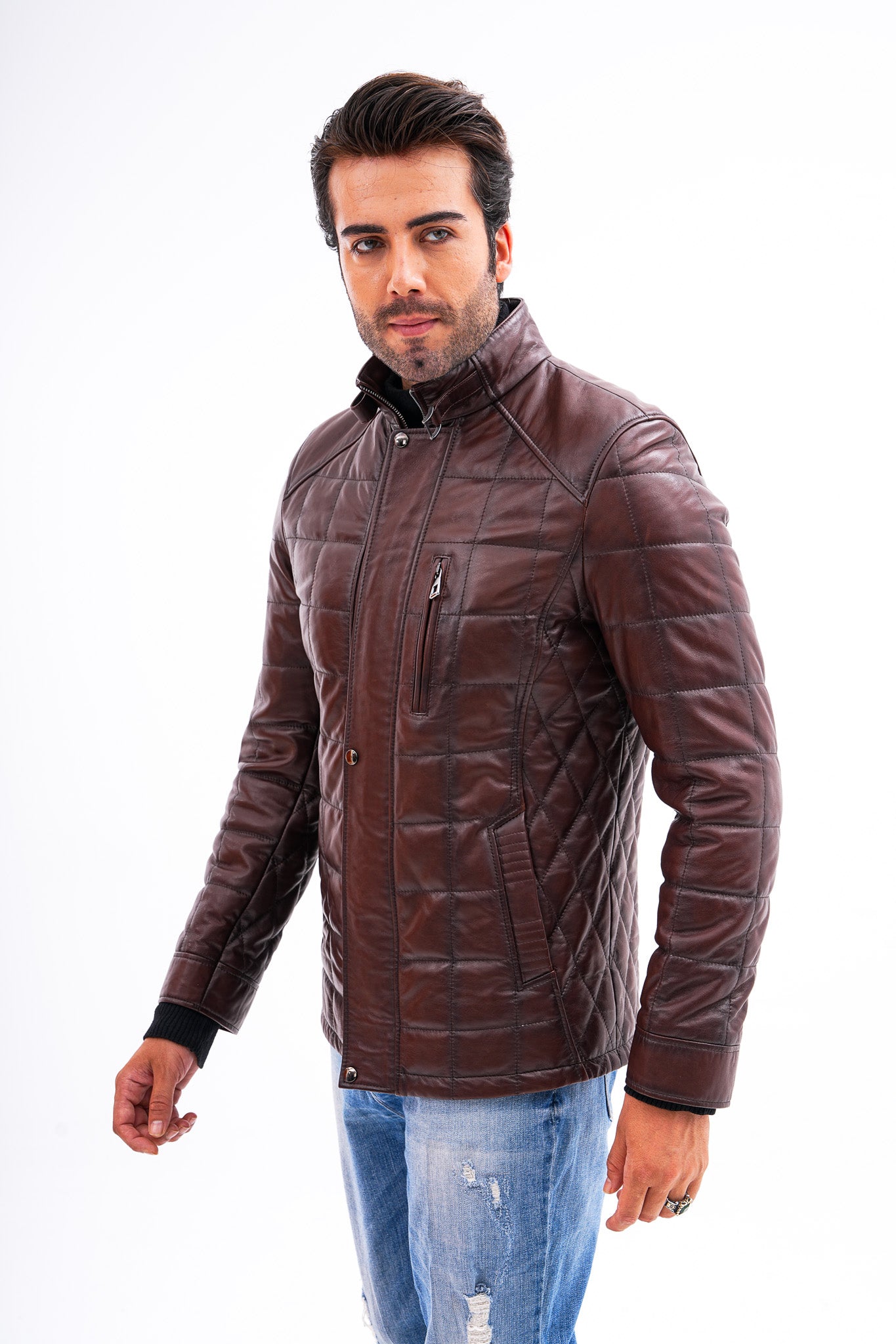 The Modena Brown Quilted Leather Men Jacket