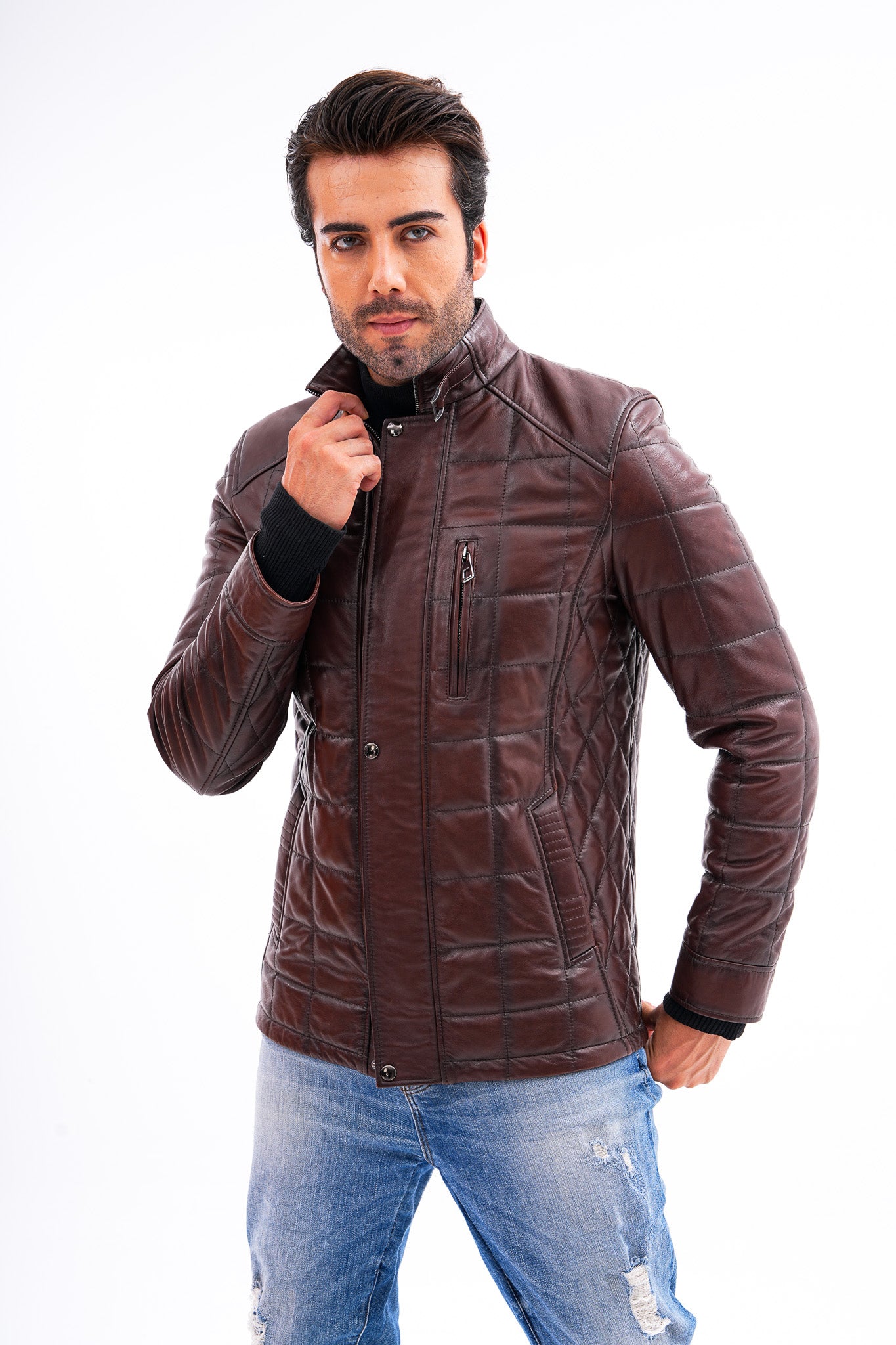 The Modena Brown Quilted Leather Men Jacket