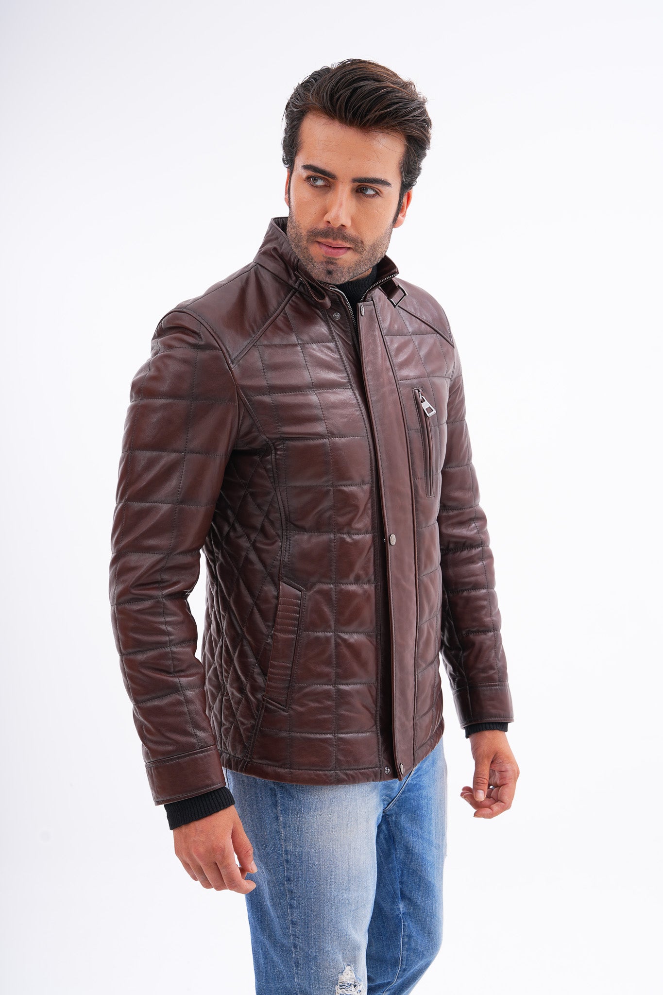 The Modena Brown Quilted Leather Men Jacket