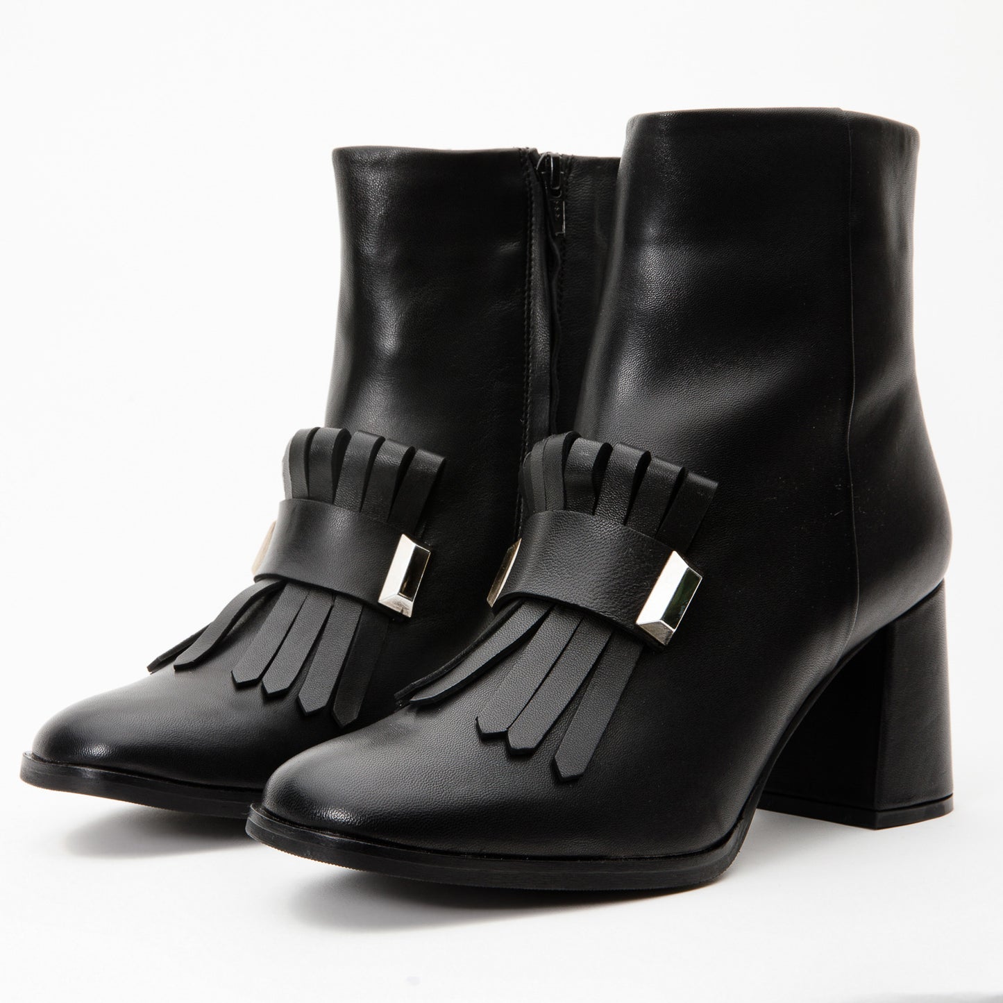Bota de mujer con tacón de bloque de cuero negro Luksor