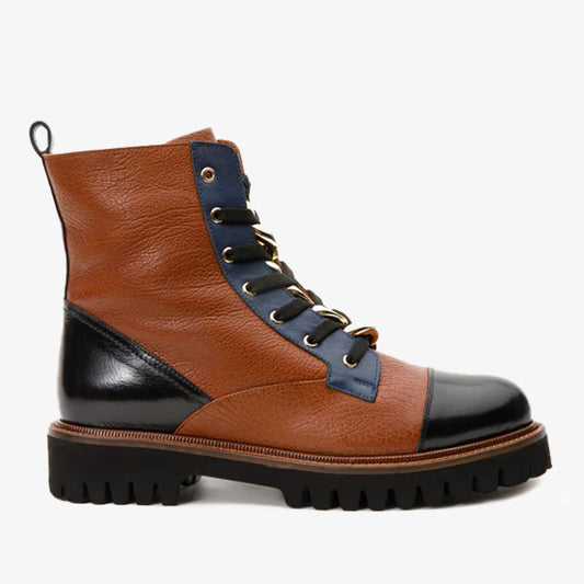 ¡Botín de mujer Belgrad Brown de cuero con cordones y cremallera lateral Venta final!