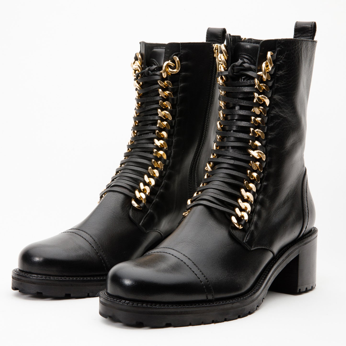 Bota de mujer de media pantorrilla de cuero negro Tuna