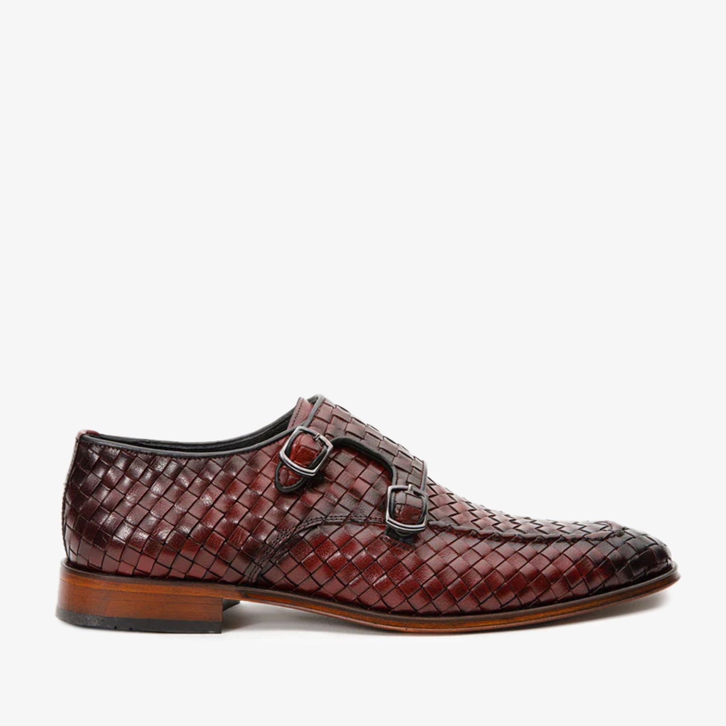 Zapatos de vestir para hombre con doble hebilla y tejido en color burdeos de Turan