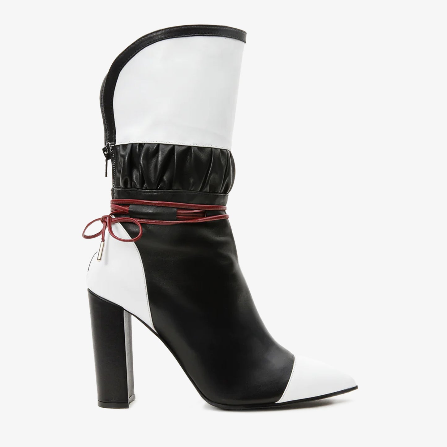 Bota de mujer de tacón alto a media pantorrilla de cuero blanco y negro Lucca, edición limitada