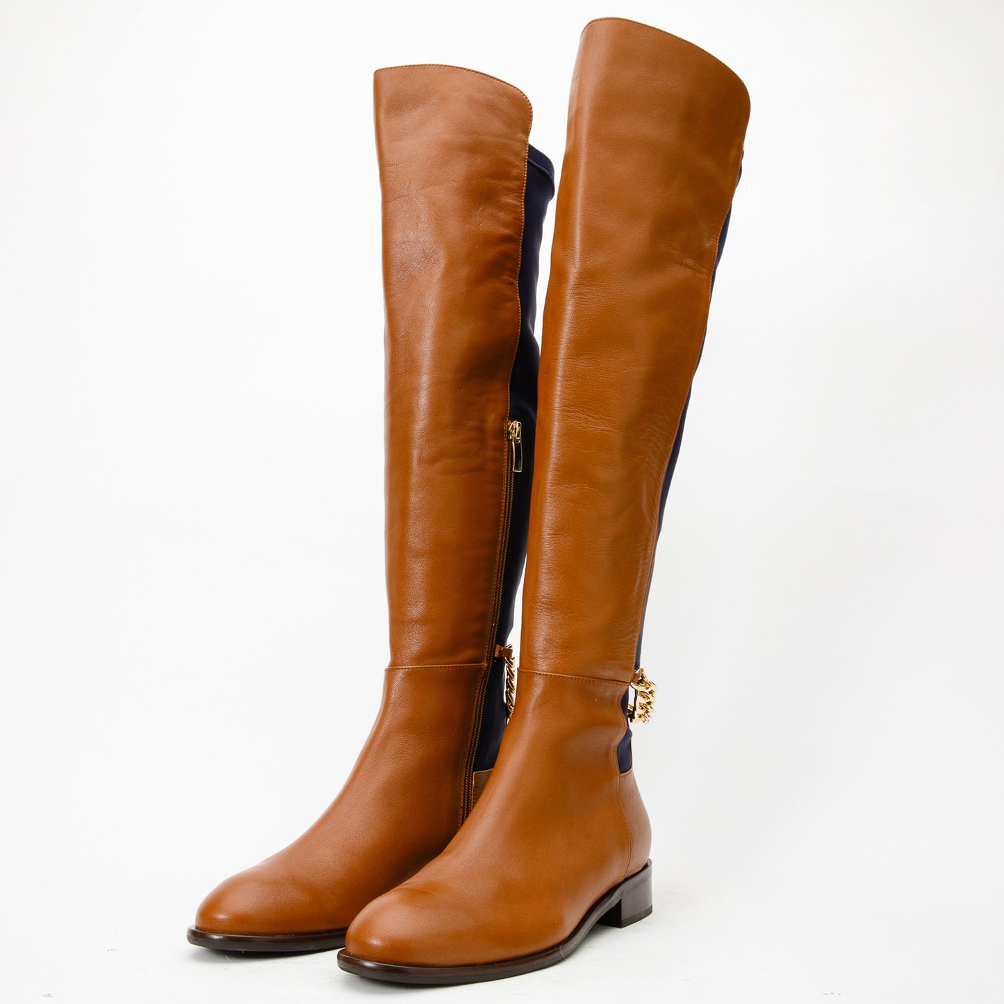 Botas altas hasta la rodilla de cuero color canela para mujer Tallin