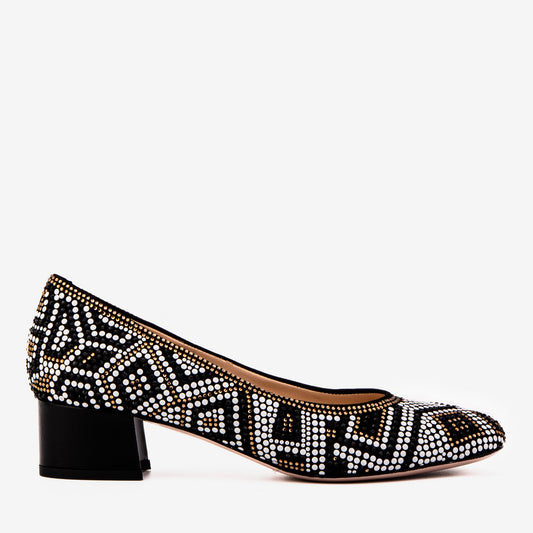 Nampula Crystal-Embellished Black Leather Women Pump - 1