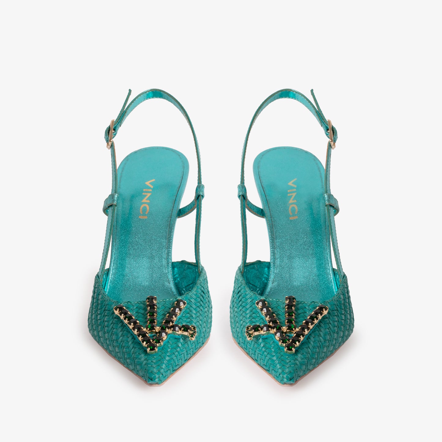 Sandalia con tira trasera en piel color turquesa Luna para mujer