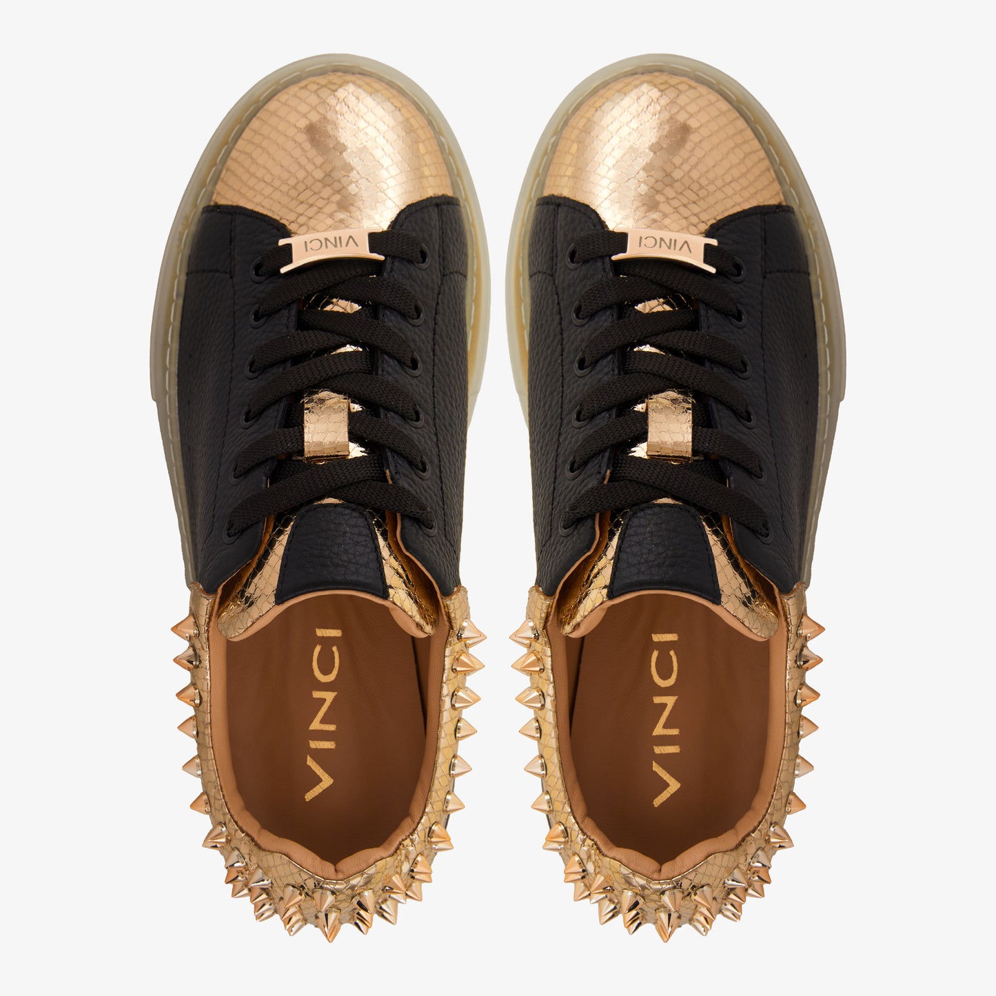 The Venezia Gold & Black Leather Women Sneaker