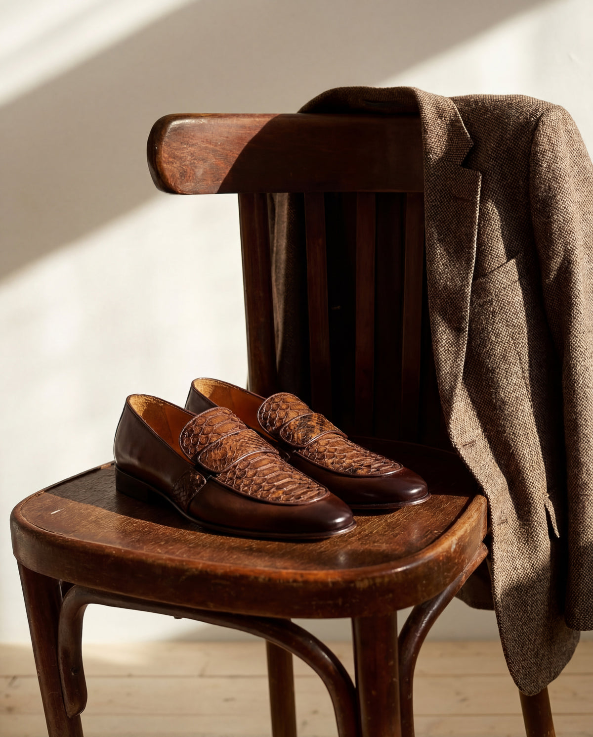 The Dorian Tan Python & Baby Buffalo Leather Loafer Men Shoe
