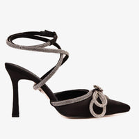 ¡Venta Final de las Sandalias de Mujer Floransa de Cuero Negro con Punta Puntiaguda y Correa al Tobillo!