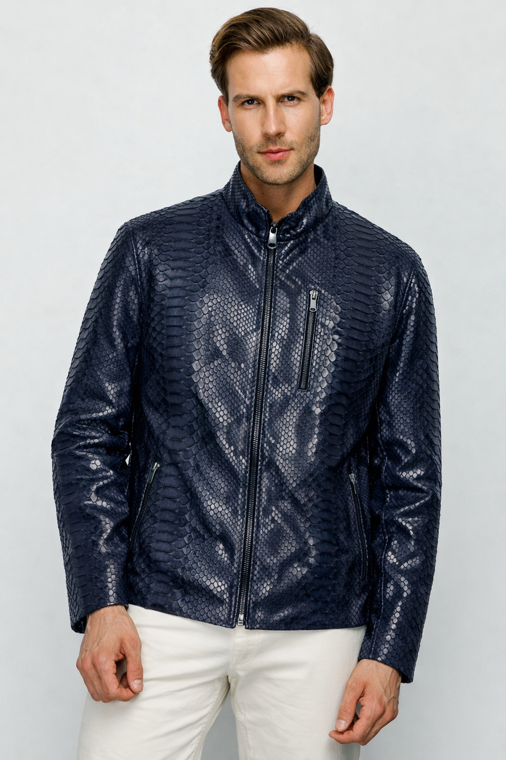 The Boss Pythn Chaqueta de cuero azul marino para hombre Edición exclusiva limitada