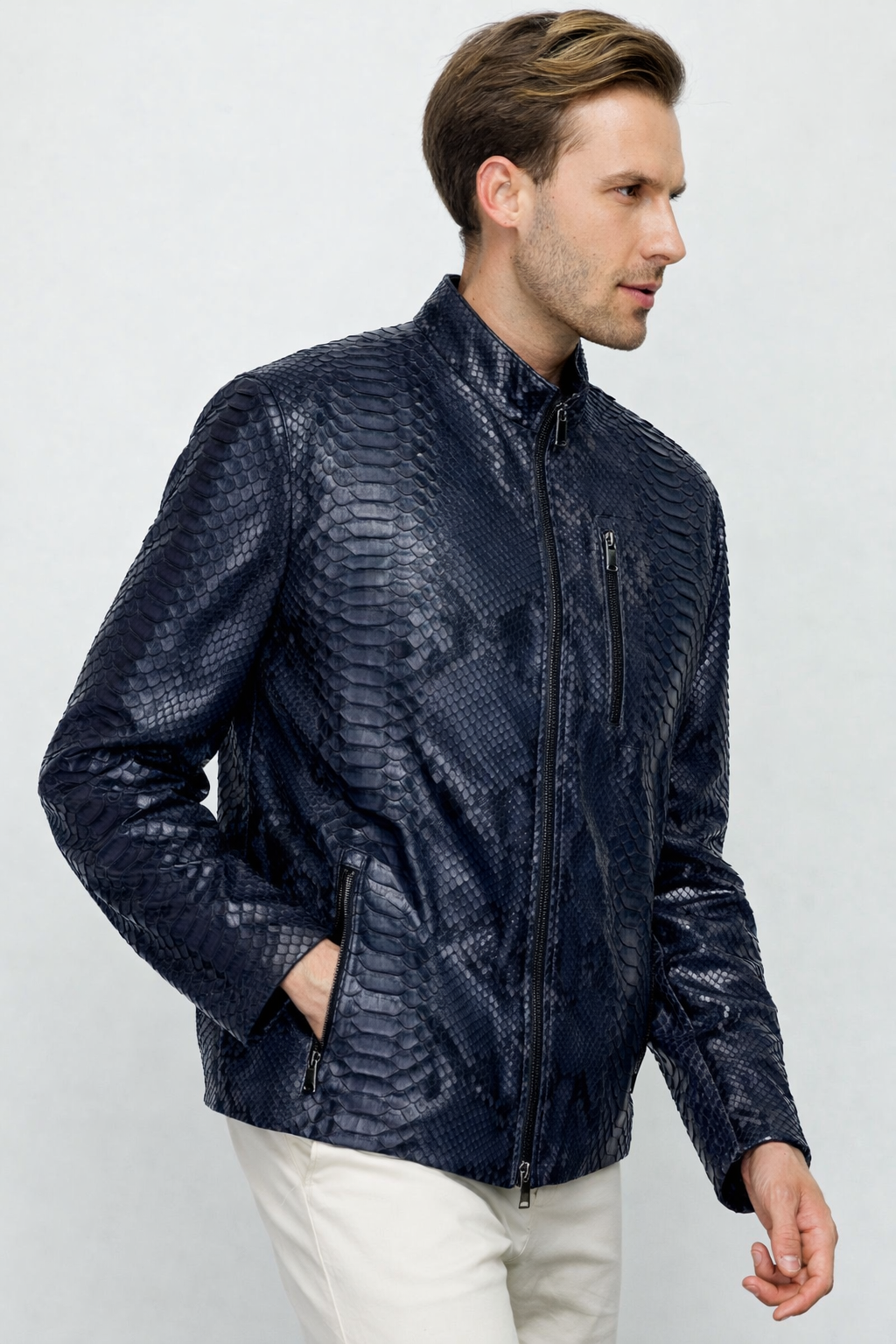 The Boss Pythn Chaqueta de cuero azul marino para hombre Edición exclusiva limitada