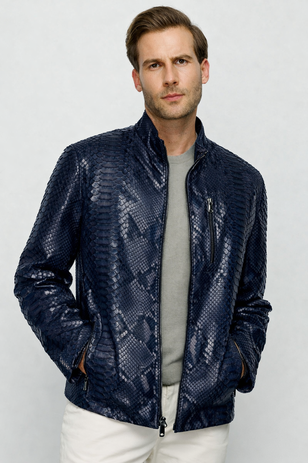 The Boss Pythn Chaqueta de cuero azul marino para hombre Edición exclusiva limitada