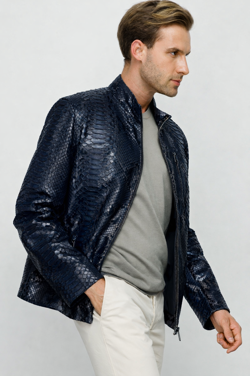 The Boss Pythn Chaqueta de cuero azul marino para hombre Edición exclusiva limitada