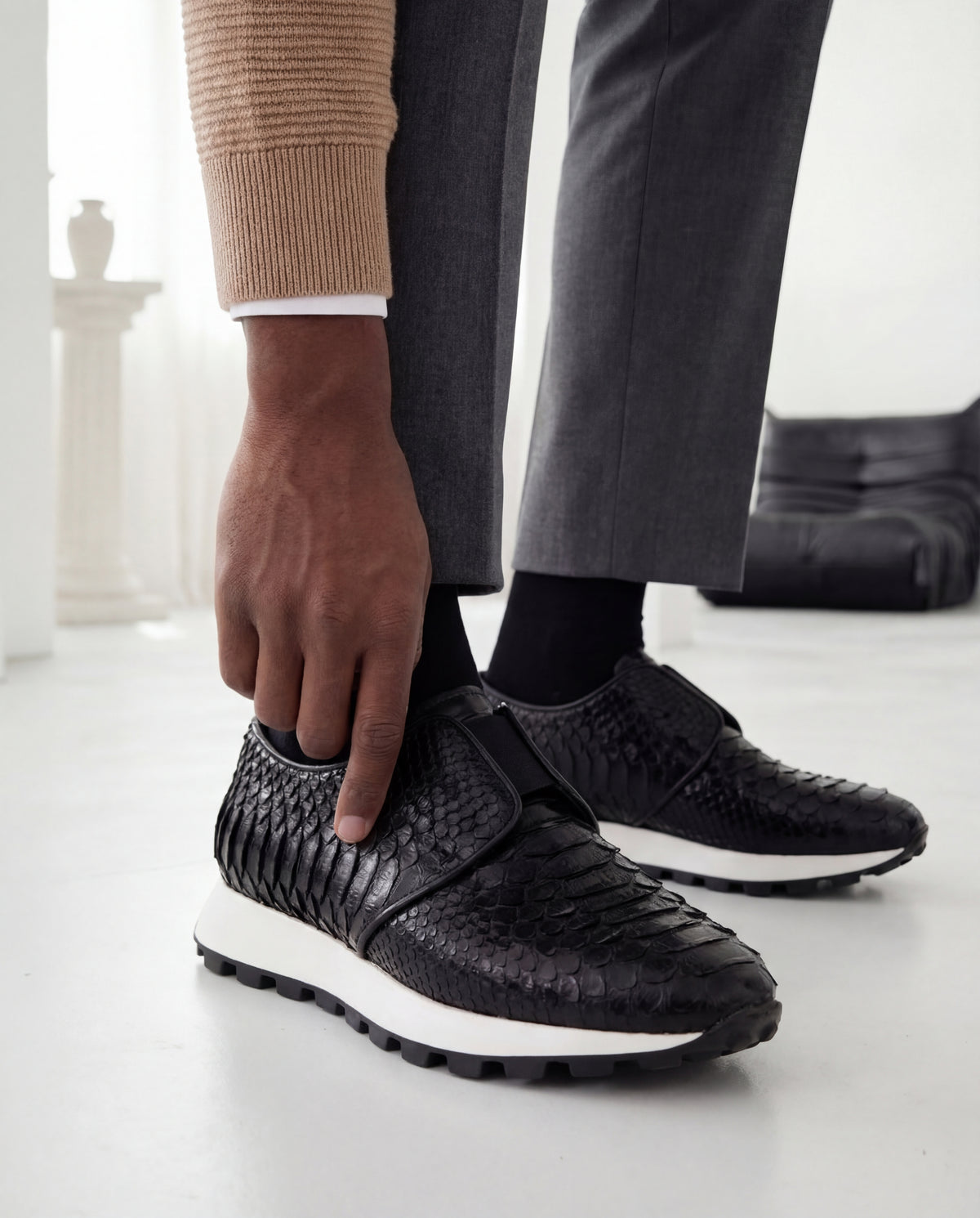 The Obsidian Black Python Leather Men Sneaker