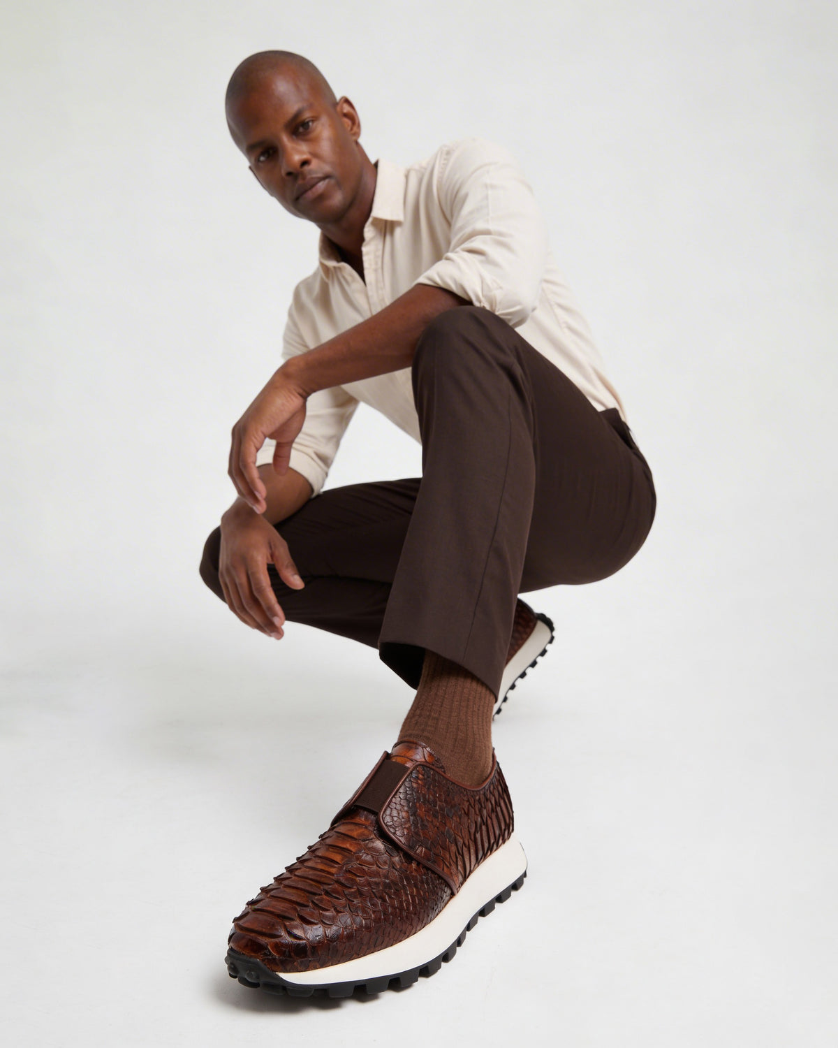 The Obsidian Tan  Python Leather Men Sneaker
